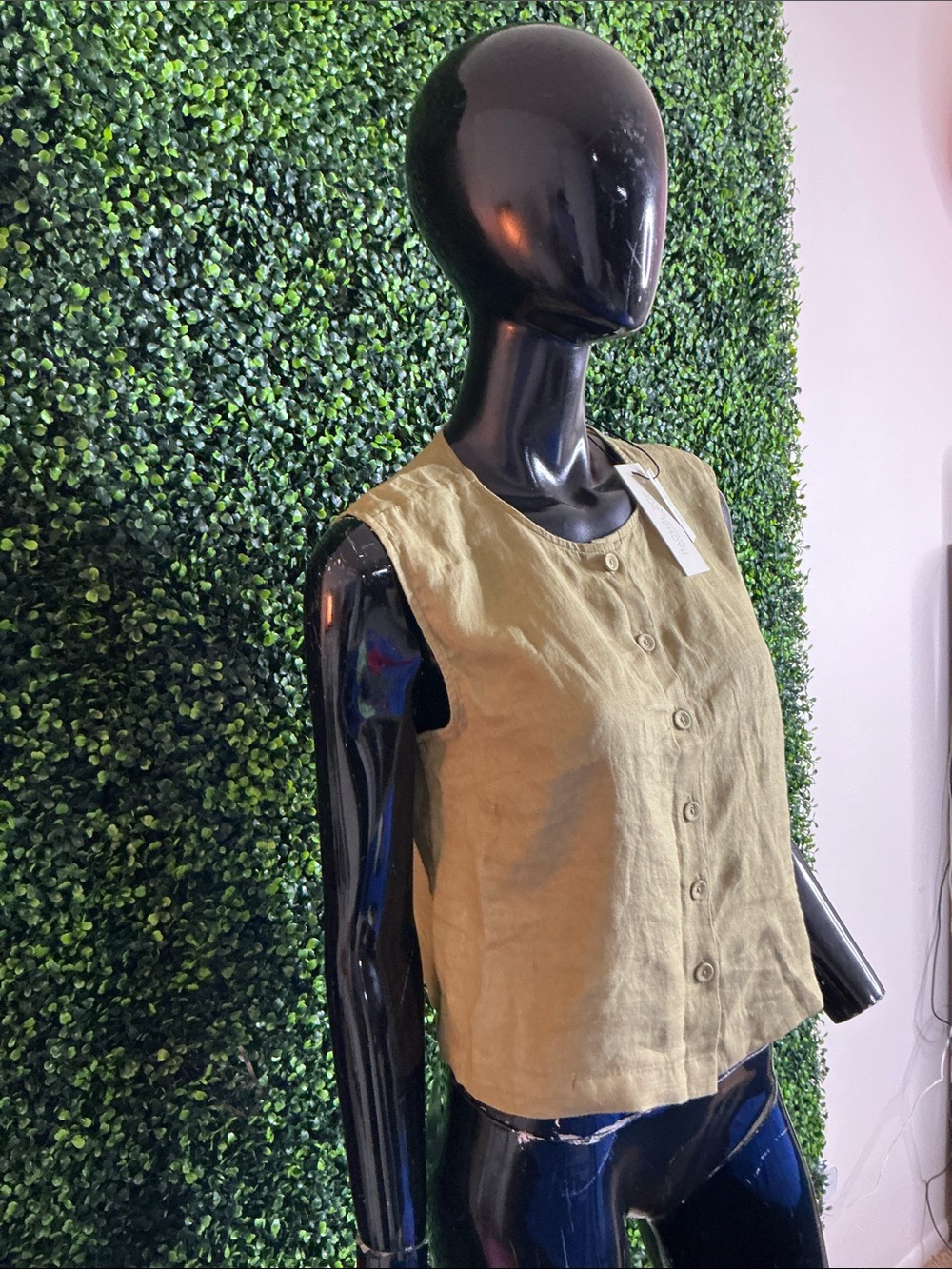Rachel Zoe Olive Green Linen Button-Front Sleeveless Top - Picture 8 of 10